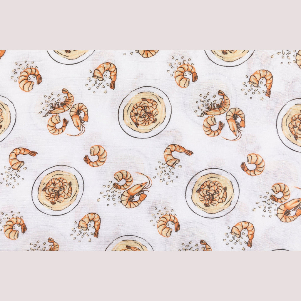 Shrimp and Grits Baby Muslin Swaddle Receiving Blanket
