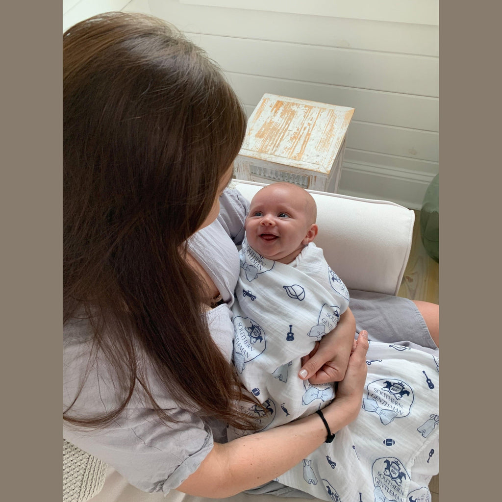 Southern Gentleman Baby Boy Muslin Swaddle Receiving Blanket